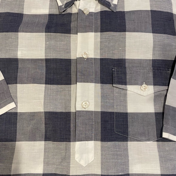 Eton Men's Plaid Linen Poplin Shirt - Gray/White Overcheck Size Large 16.5 42 - Picture 5 of 7